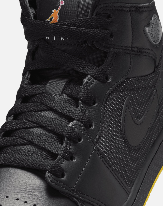 Black Mid-Top Court Sneakers with Bright Yellow Outsole