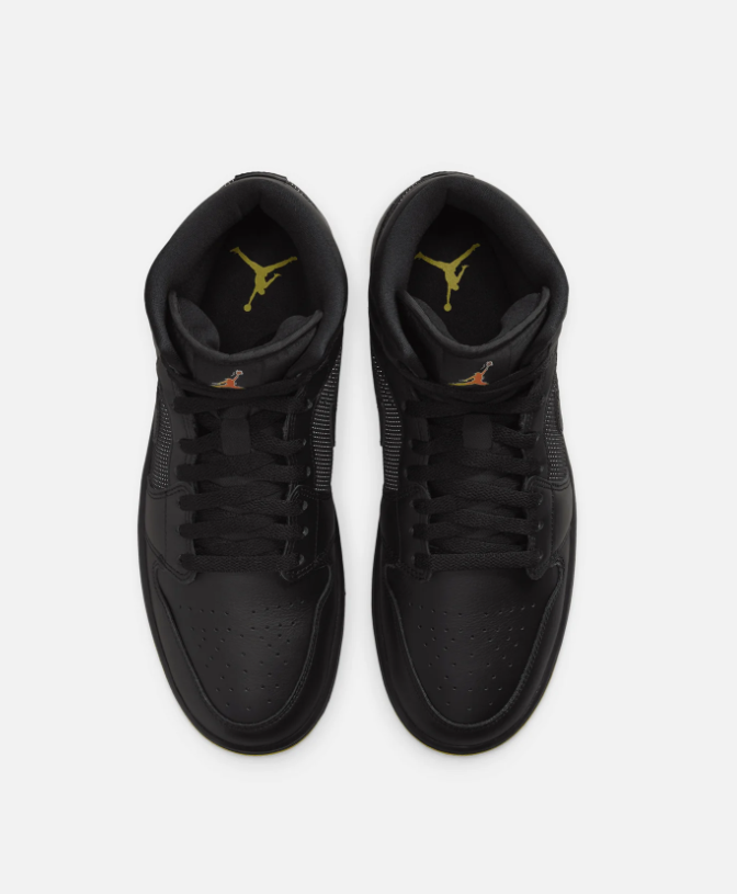 Black Mid-Top Court Sneakers with Bright Yellow Outsole