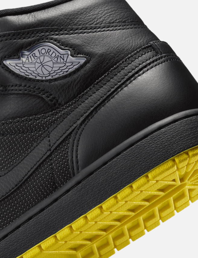 Black Mid-Top Court Sneakers with Bright Yellow Outsole
