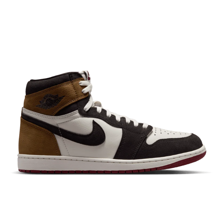 Brown & Cream High-Top Sneakers with Burgundy Outsole