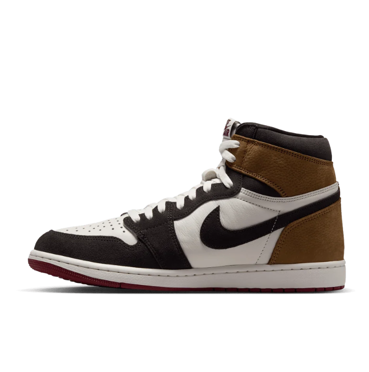 Brown & Cream High-Top Sneakers with Burgundy Outsole