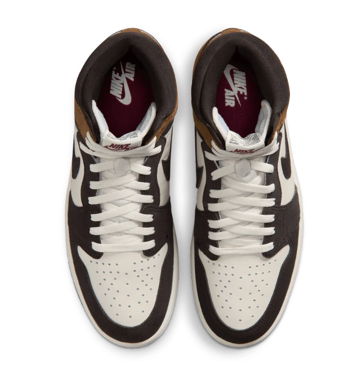 Brown & Cream High-Top Sneakers with Burgundy Outsole