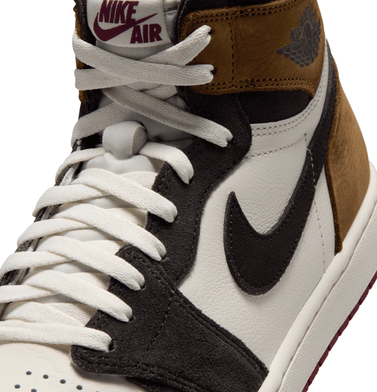 Brown & Cream High-Top Sneakers with Burgundy Outsole