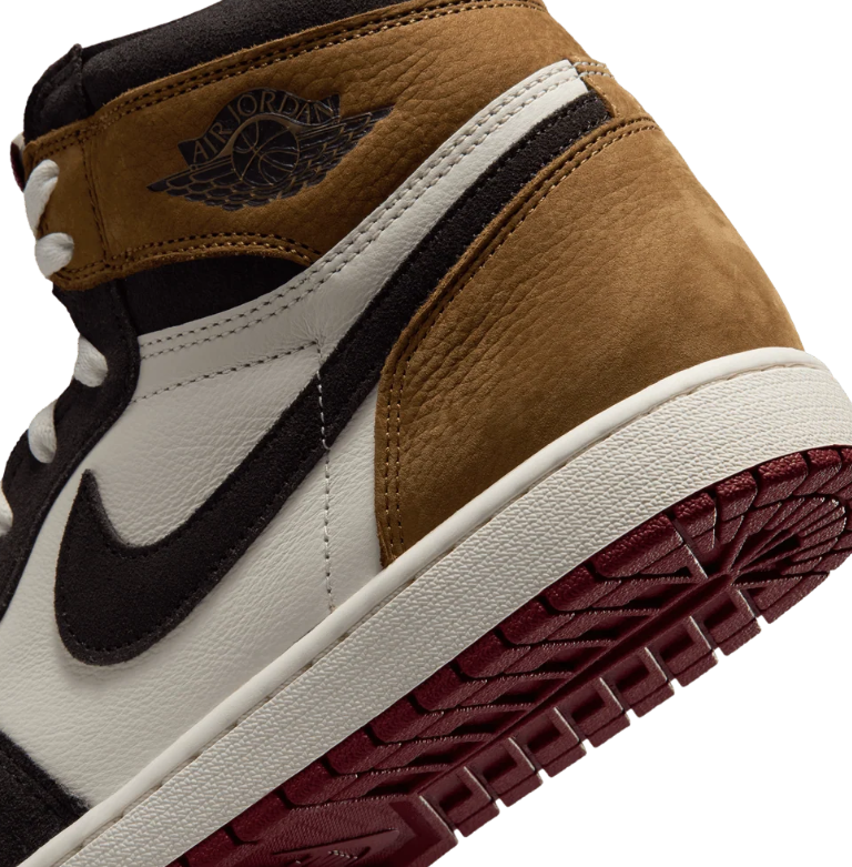Brown & Cream High-Top Sneakers with Burgundy Outsole