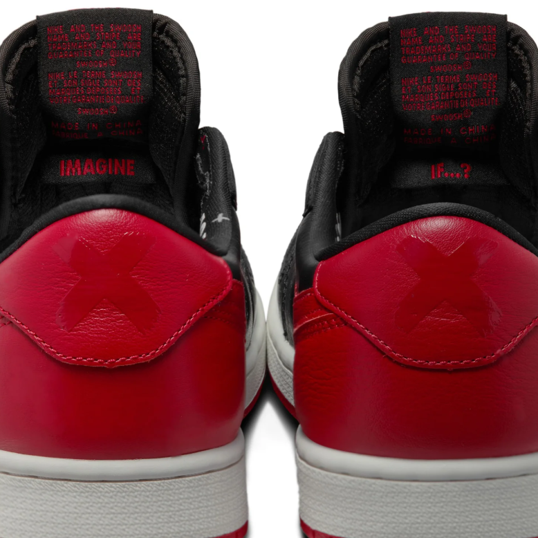 Black & Red Low-Top Court Sneakers with Off-White Midsole