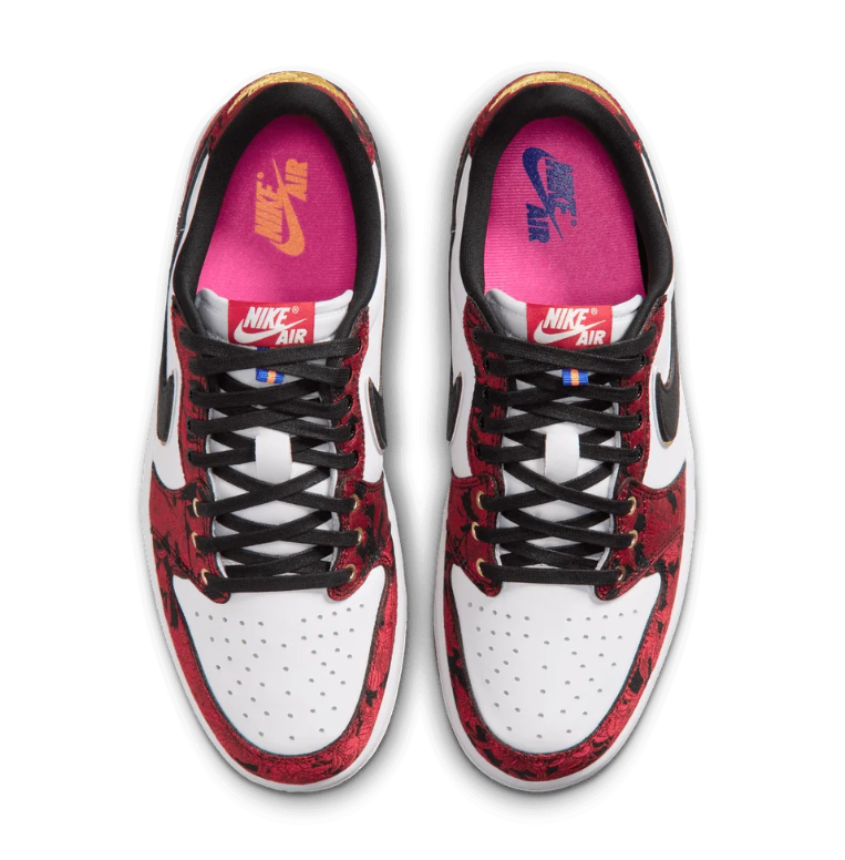 White & Red Patterned Low-Top Sneakers with Gold-Tone Details