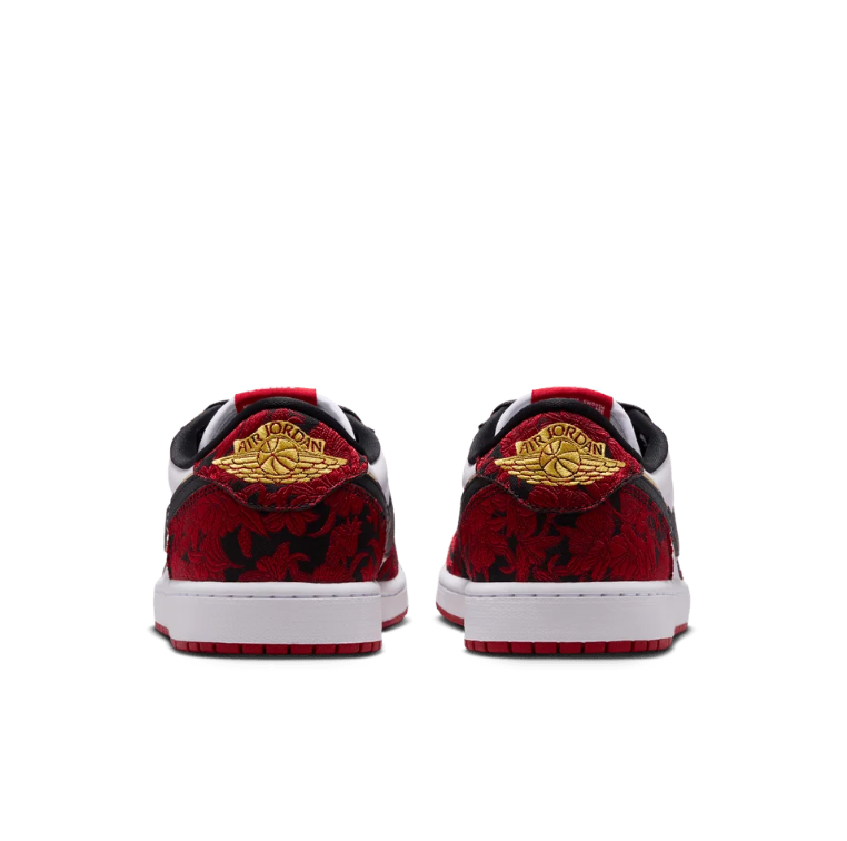 White & Red Patterned Low-Top Sneakers with Gold-Tone Details