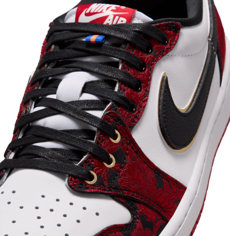 White & Red Patterned Low-Top Sneakers with Gold-Tone Details