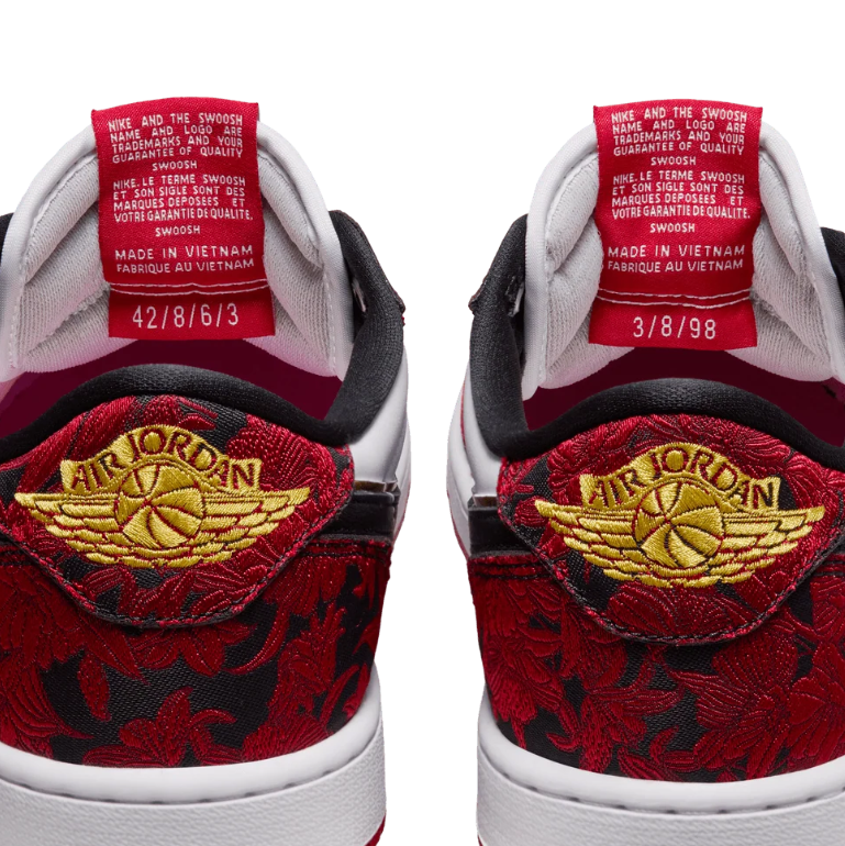 White & Red Patterned Low-Top Sneakers with Gold-Tone Details
