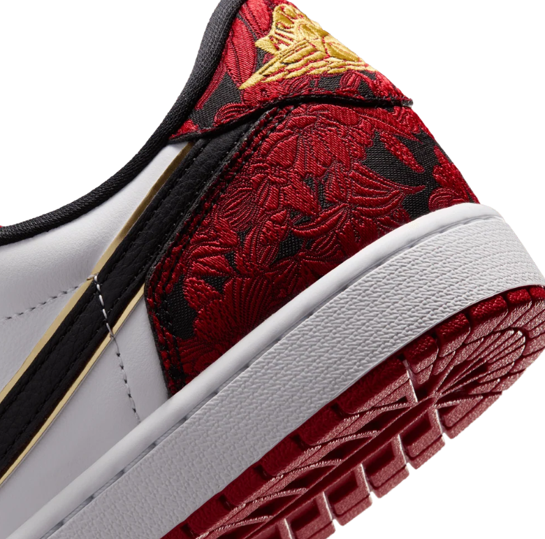 White & Red Patterned Low-Top Sneakers with Gold-Tone Details