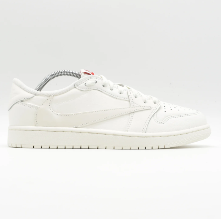 White & Cream Low-Top Court Sneakers with Red Tongue Accents
