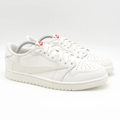 White & Cream Low-Top Court Sneakers with Red Tongue Accents