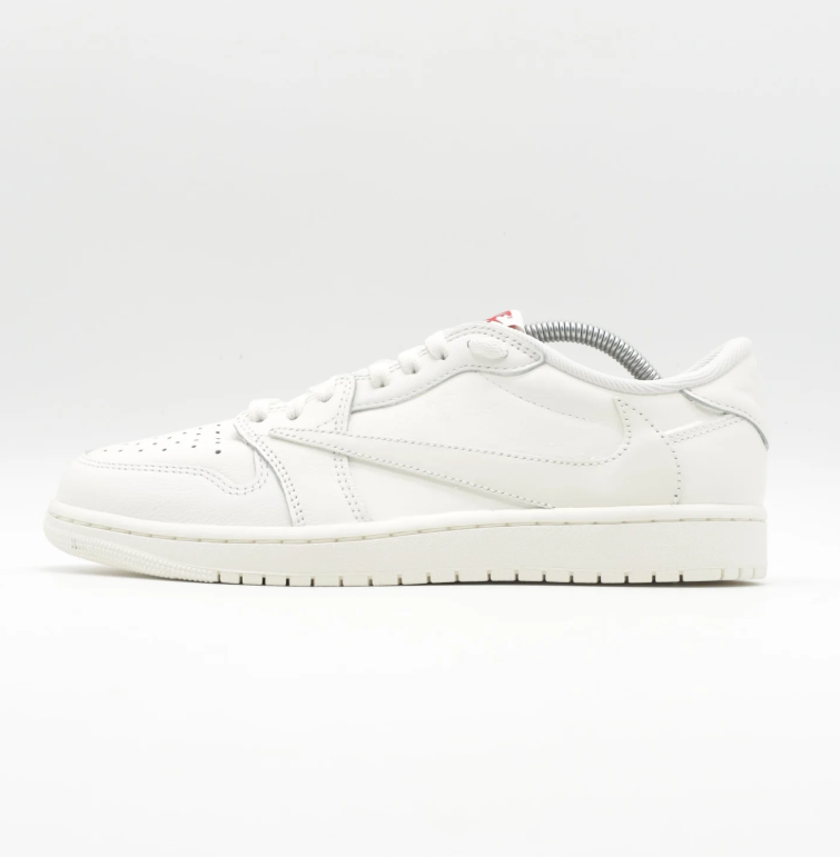 White & Cream Low-Top Court Sneakers with Red Tongue Accents