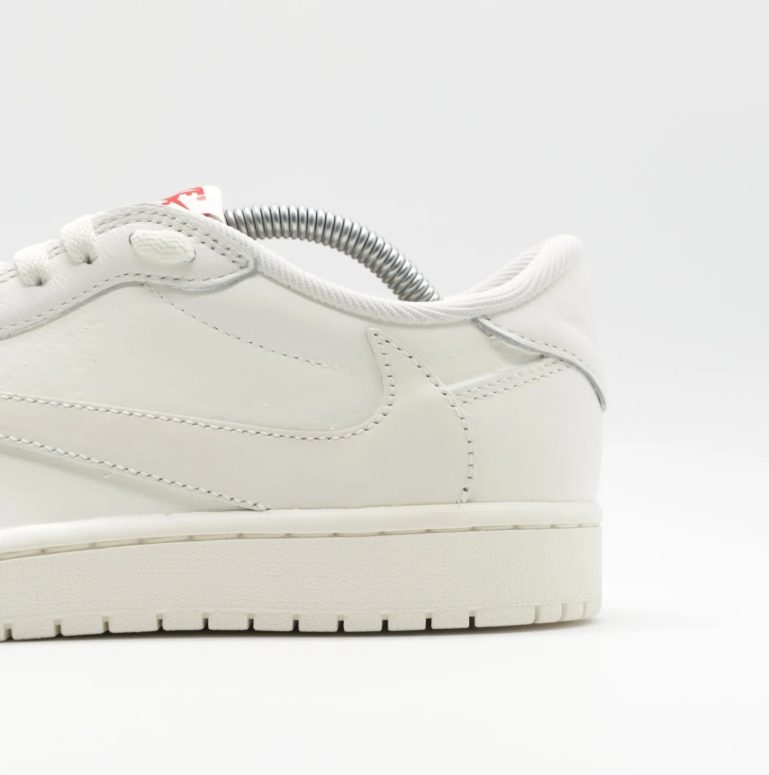 White & Cream Low-Top Court Sneakers with Red Tongue Accents