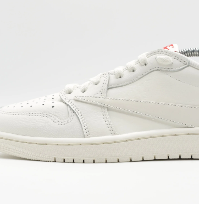 White & Cream Low-Top Court Sneakers with Red Tongue Accents