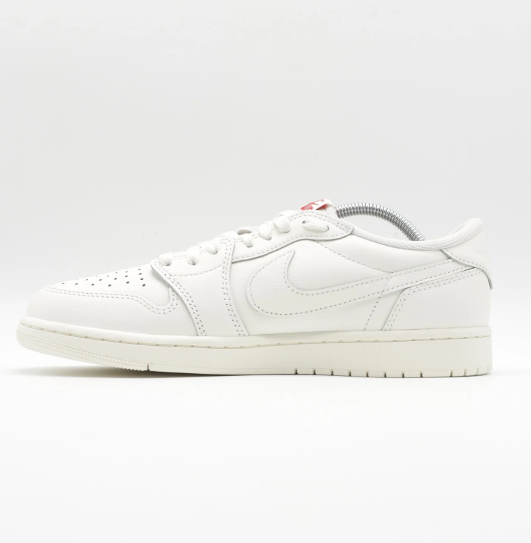 White & Cream Low-Top Court Sneakers with Red Tongue Accents
