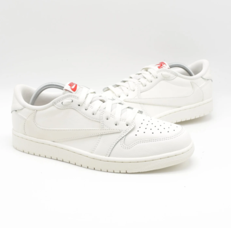 White & Cream Low-Top Court Sneakers with Red Tongue Accents
