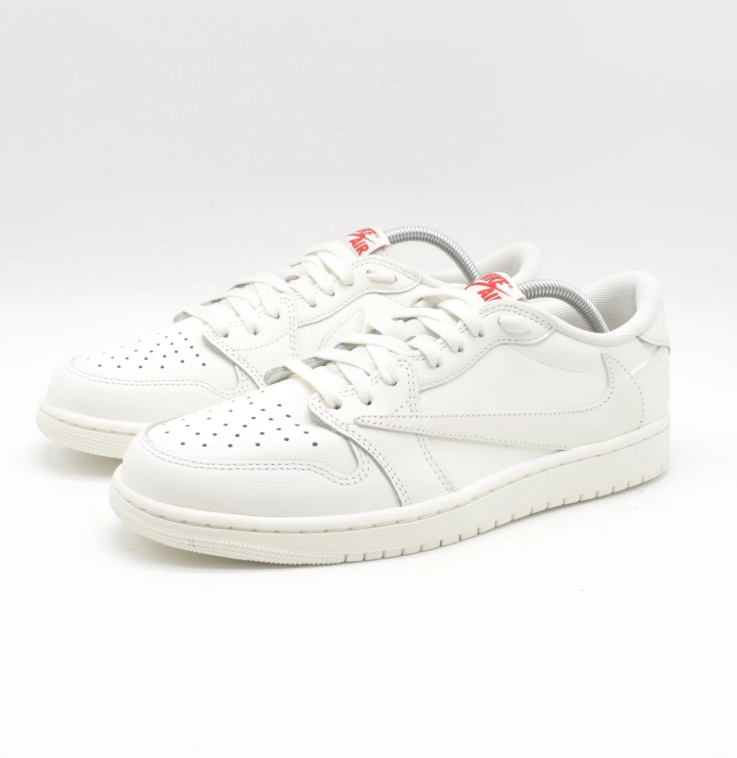 White & Cream Low-Top Court Sneakers with Red Tongue Accents