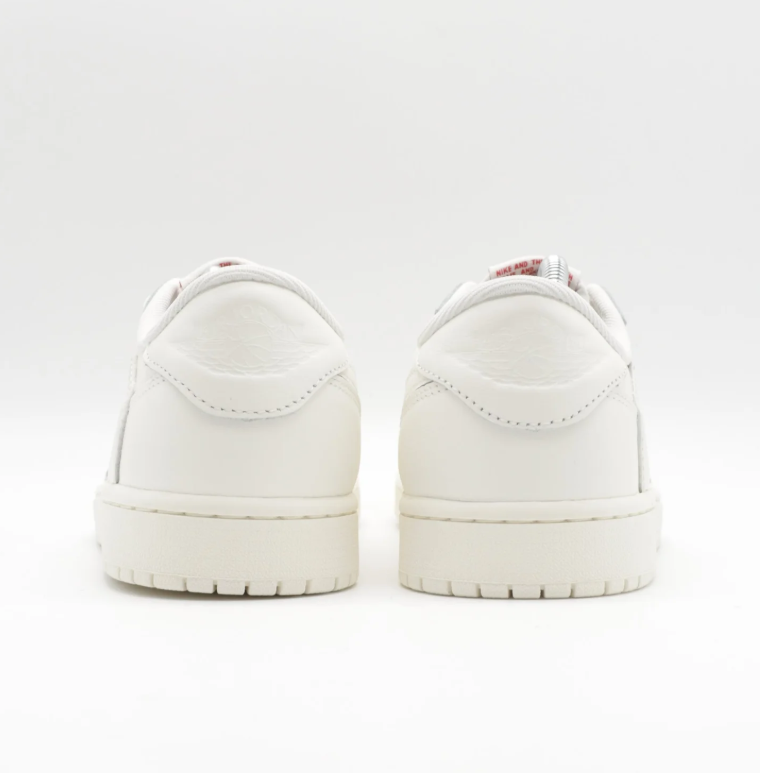 White & Cream Low-Top Court Sneakers with Red Tongue Accents
