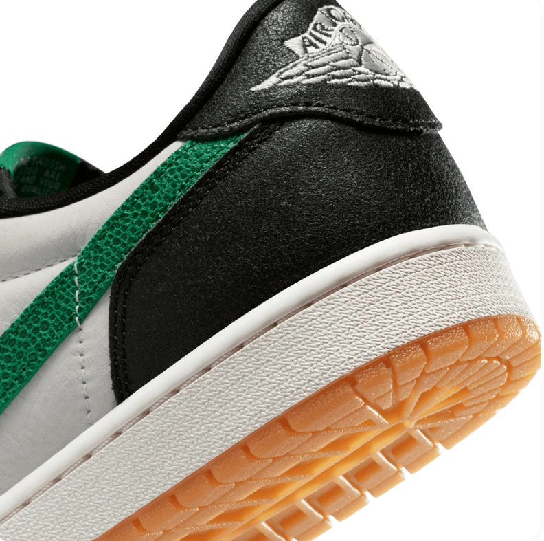 Black & White Low-Top Sneakers with Green Accents & Gum Sole