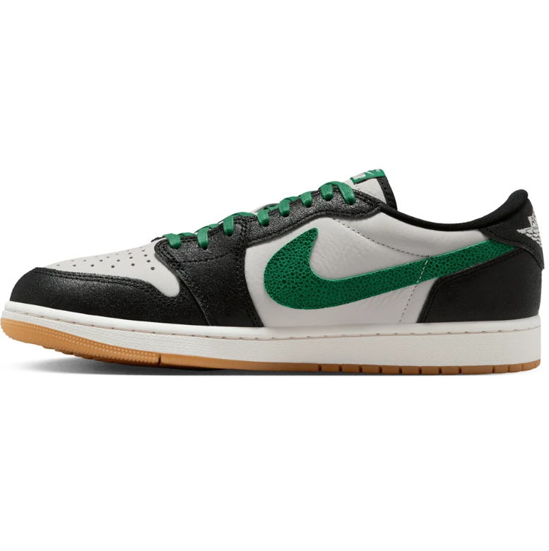 Black & White Low-Top Sneakers with Green Accents & Gum Sole