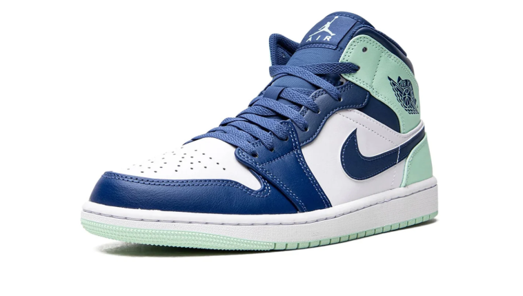 Navy, White & Mint Mid-Top Court Sneakers