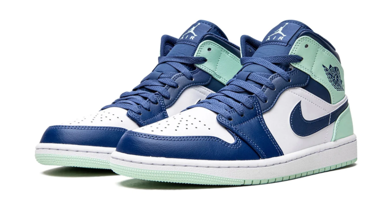 Navy, White & Mint Mid-Top Court Sneakers