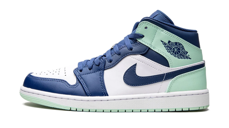 Navy, White & Mint Mid-Top Court Sneakers