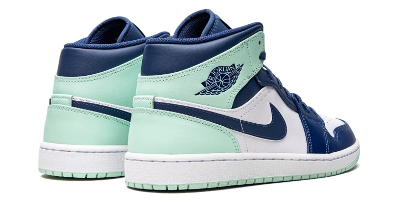 Navy, White & Mint Mid-Top Court Sneakers