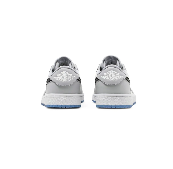 Gray & White Low-Top Sneakers with Patterned Side Accents & Icy Blue Sole