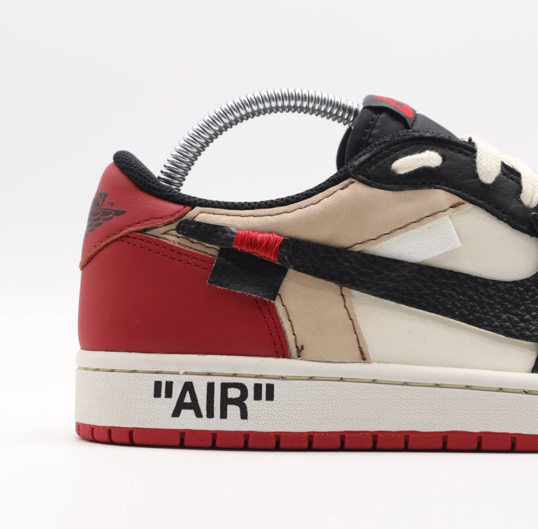 Black, Cream & Red Low-Top Sneakers with Deconstructed Details