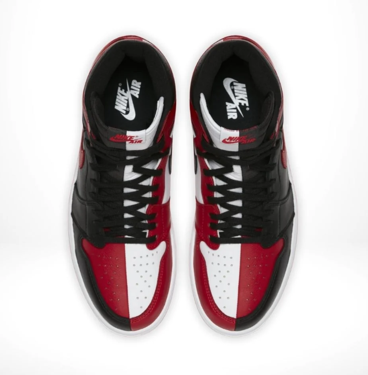 Black, Red & White High-Top Sneakers with Split Color Blocking