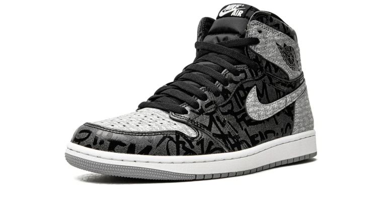 Black & Gray Graphic High-Top Sneakers with Textured Silver-Tone Panels