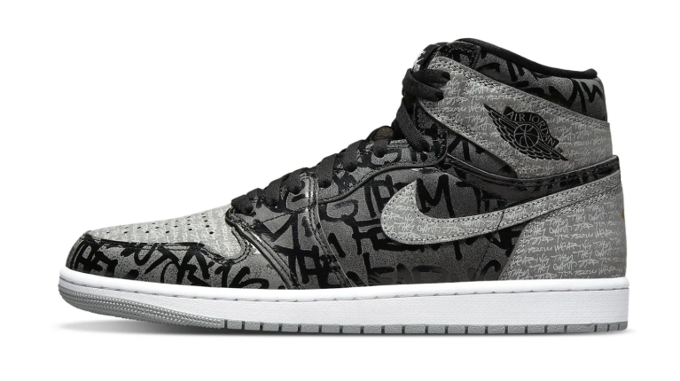 Black & Gray Graphic High-Top Sneakers with Textured Silver-Tone Panels
