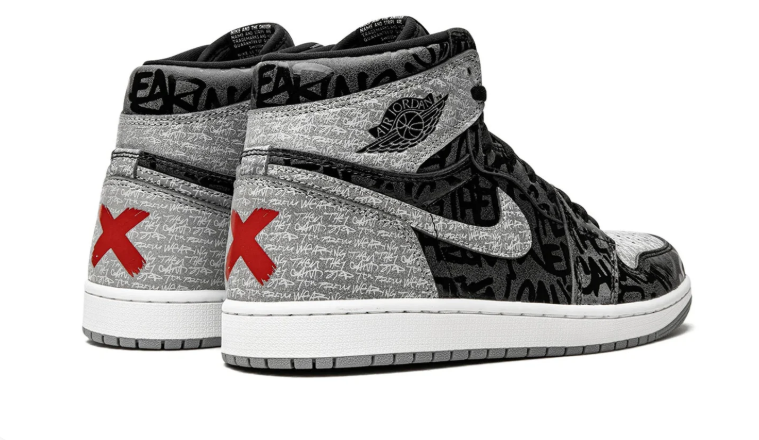 Black & Gray Graphic High-Top Sneakers with Textured Silver-Tone Panels