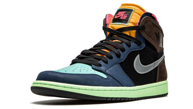 Multicolor High-Top Sneakers with Mint Toe & Yellow Tongue