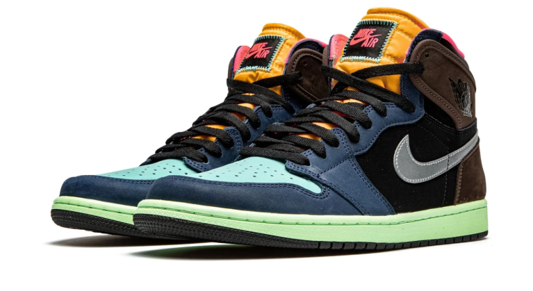 Multicolor High-Top Sneakers with Mint Toe & Yellow Tongue