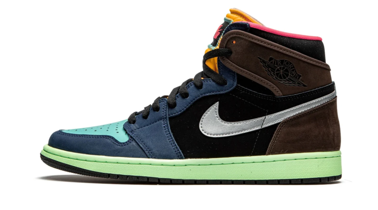 Multicolor High-Top Sneakers with Mint Toe & Yellow Tongue