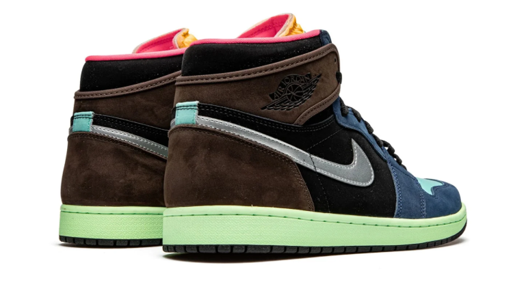 Multicolor High-Top Sneakers with Mint Toe & Yellow Tongue