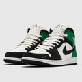 Black, White & Green Mid-Top Sneakers with Yellow Accents