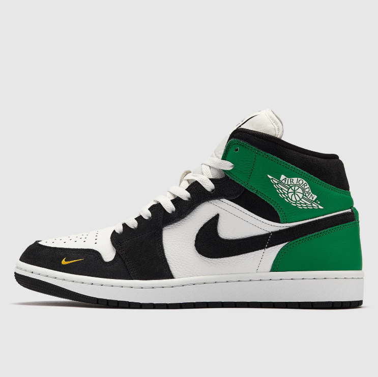 Black, White & Green Mid-Top Sneakers with Yellow Accents