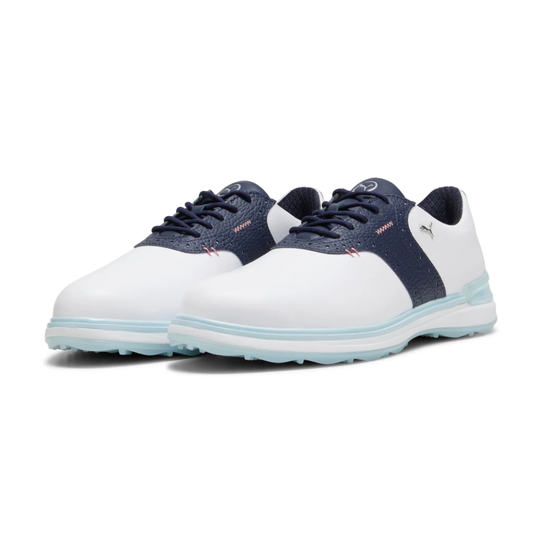 White Saddle-Style Low-Top Sneakers with Navy or White Panels