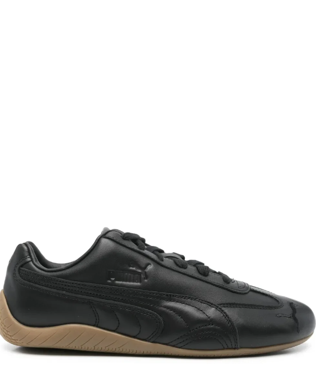 Black Slim Low-Top Sneakers with Tan Wraparound Sole