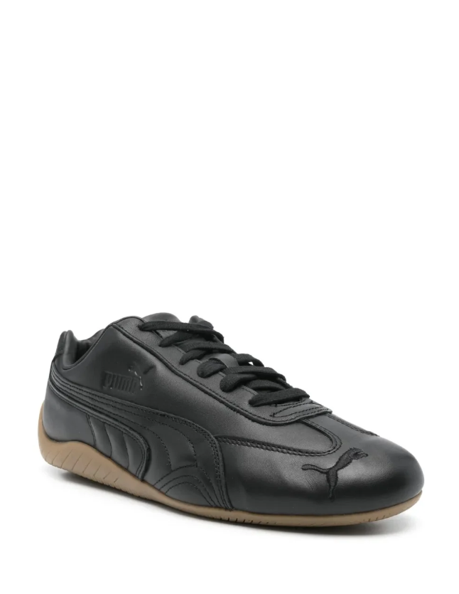 Black Slim Low-Top Sneakers with Tan Wraparound Sole