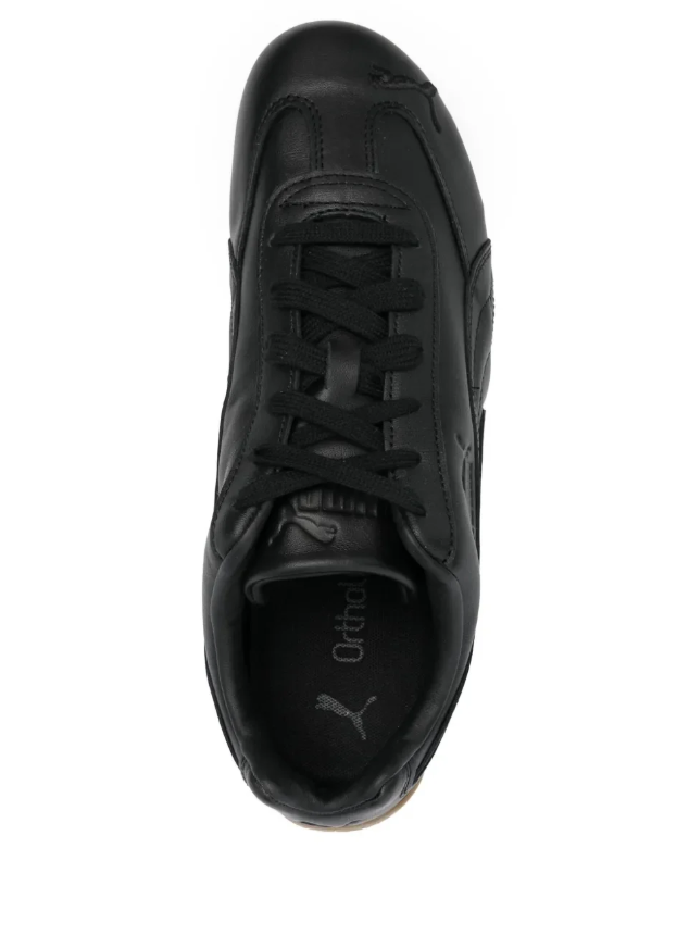 Black Slim Low-Top Sneakers with Tan Wraparound Sole