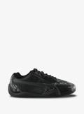 Black Slim Low-Top Sneakers with White Contrast Stitching & Swirl Details