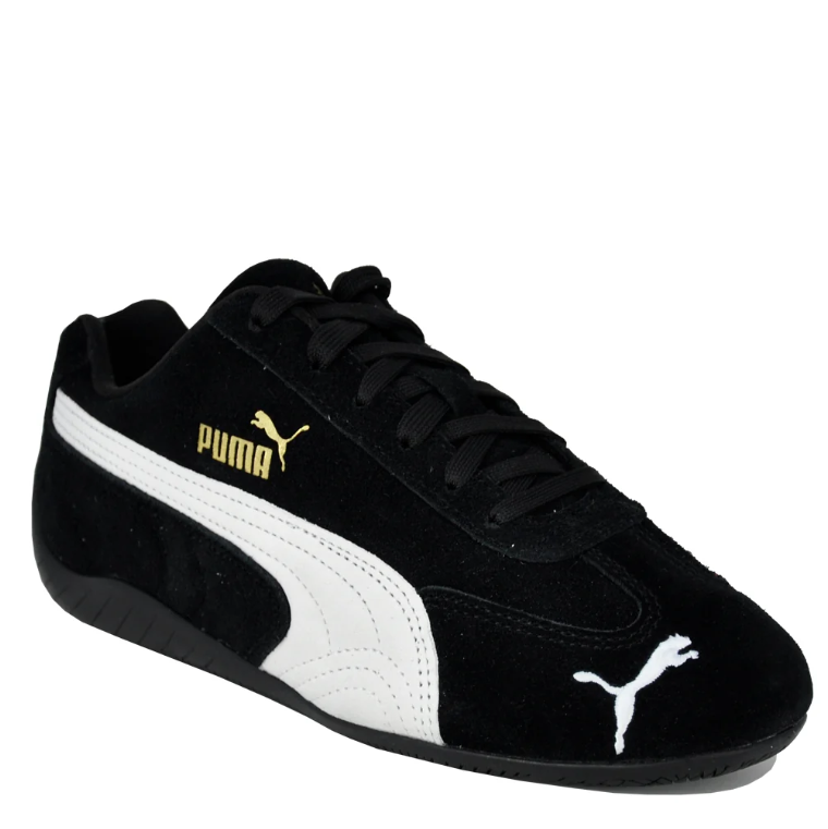 Black & White Slim Low-Top Sneakers with Gold-Tone Details