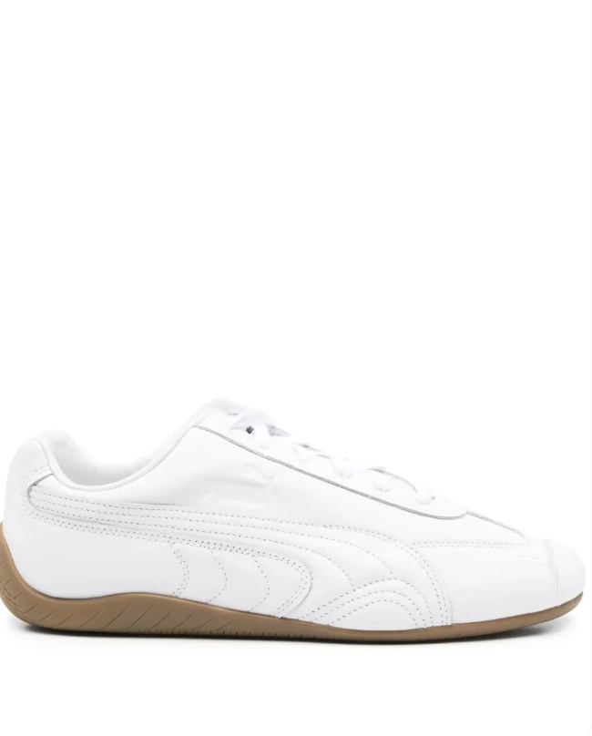 White Slim Low-Top Sneakers with Tan Wraparound Sole