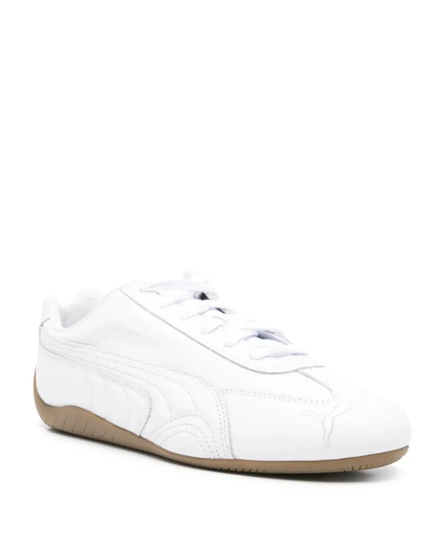 White Slim Low-Top Sneakers with Tan Wraparound Sole