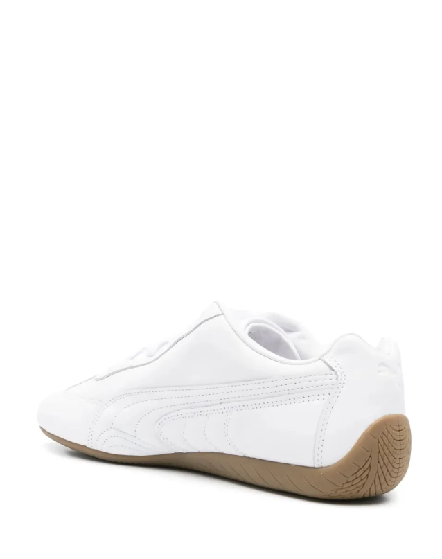 White Slim Low-Top Sneakers with Tan Wraparound Sole